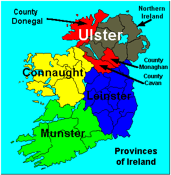 The four provinces of Ireland.